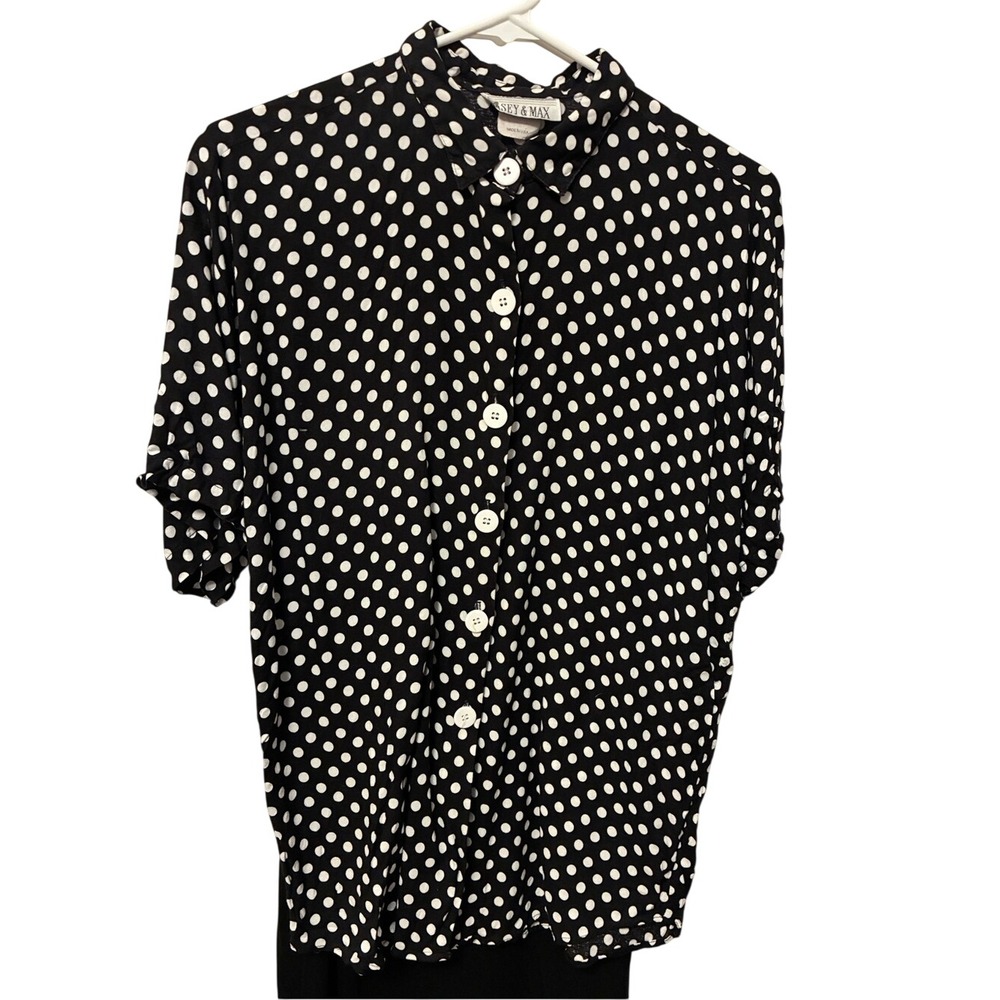 Vintage Sass & Max Black and White Polka Dot Button-Up Blouse